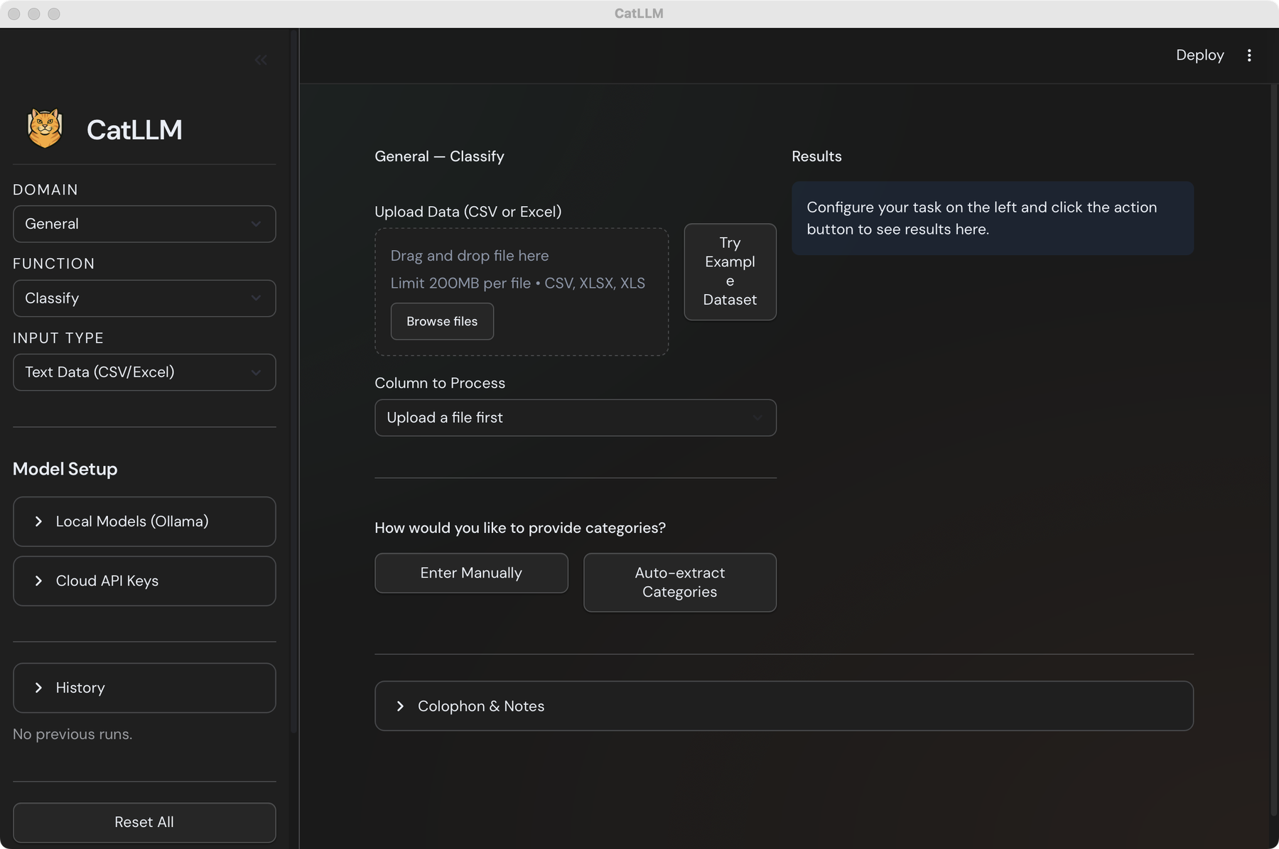 CatLLM desktop app — General Classify view